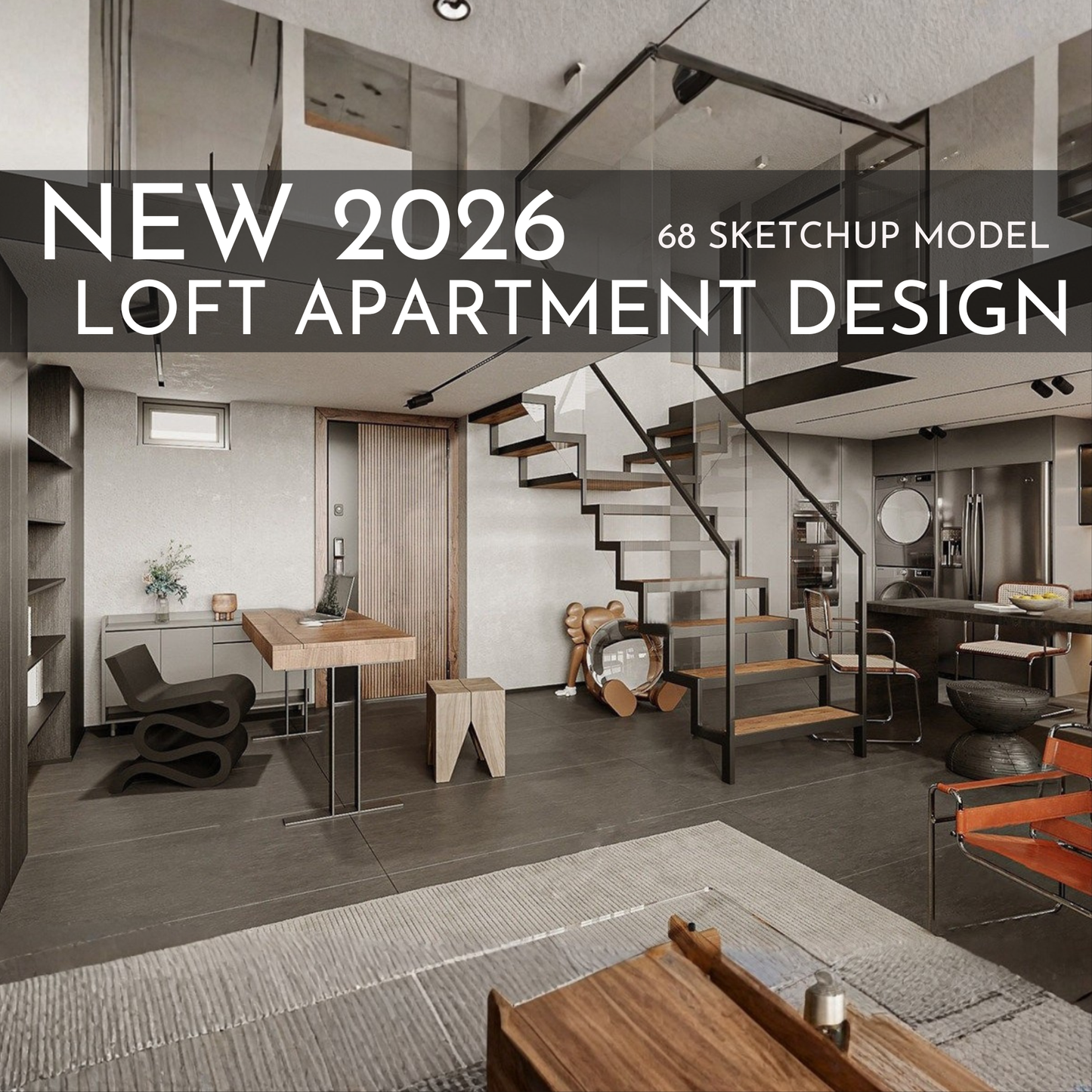 68 Loft Apartment SketchUp 3D Models | Modern Interior Asset Pack