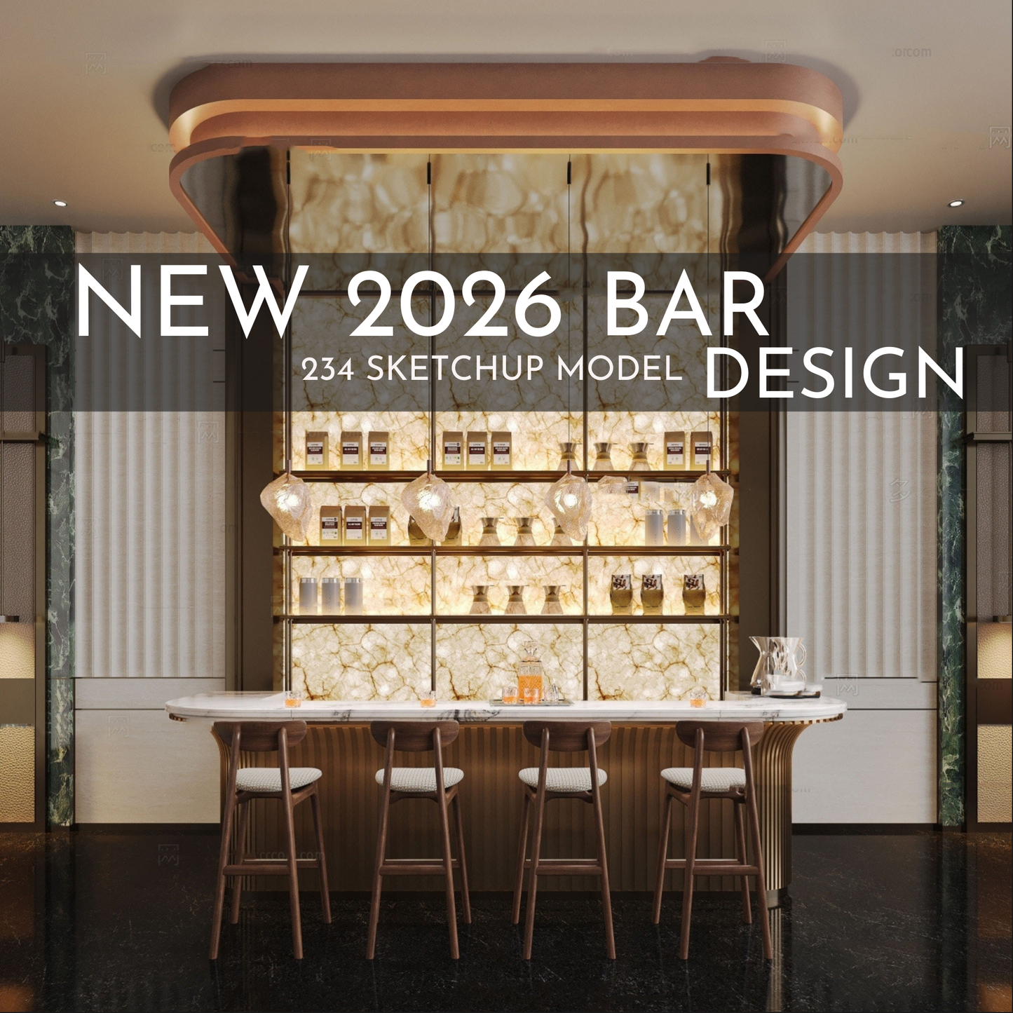 2026 NEW!  234 BAR PUB - Sketchup 3D Hotel Room Interior Design Model