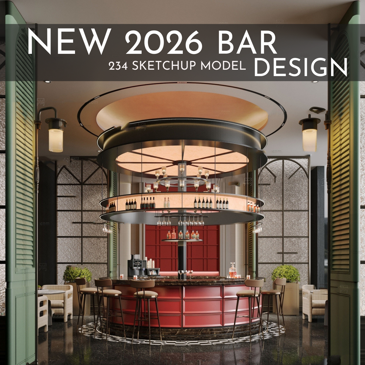 2026 NEW!  234 BAR PUB - Sketchup 3D Hotel Room Interior Design Model