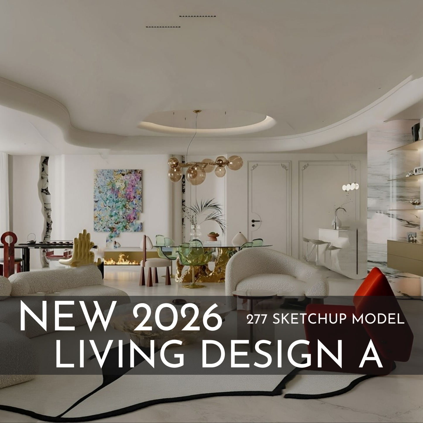 277 Living Room Design A SketchUp 3D Models | 2026 New Design | Interior Asset Pack