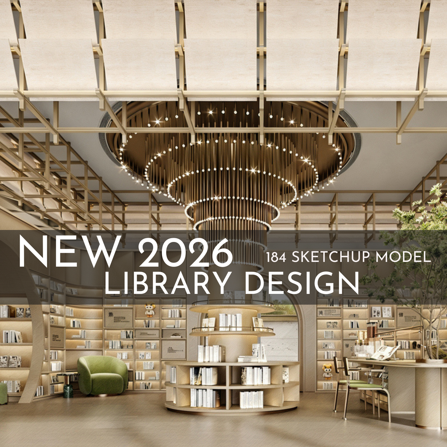 NEW 2026 Library Bookstore 184 Interior Design 3D Model - Sketchup Commercial Space (Digital Download)