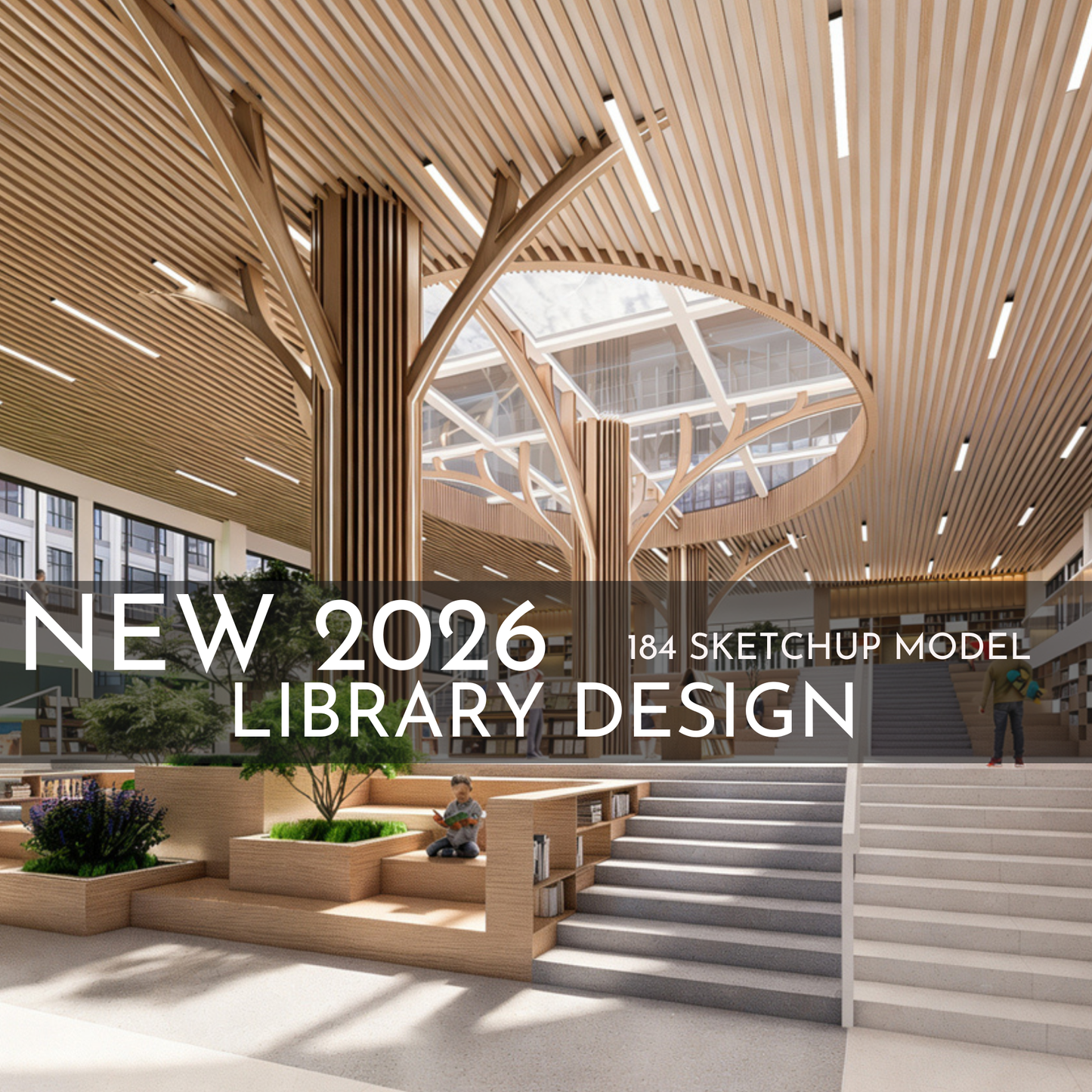 NEW 2026 Library Bookstore 184 Interior Design 3D Model - Sketchup Commercial Space (Digital Download)