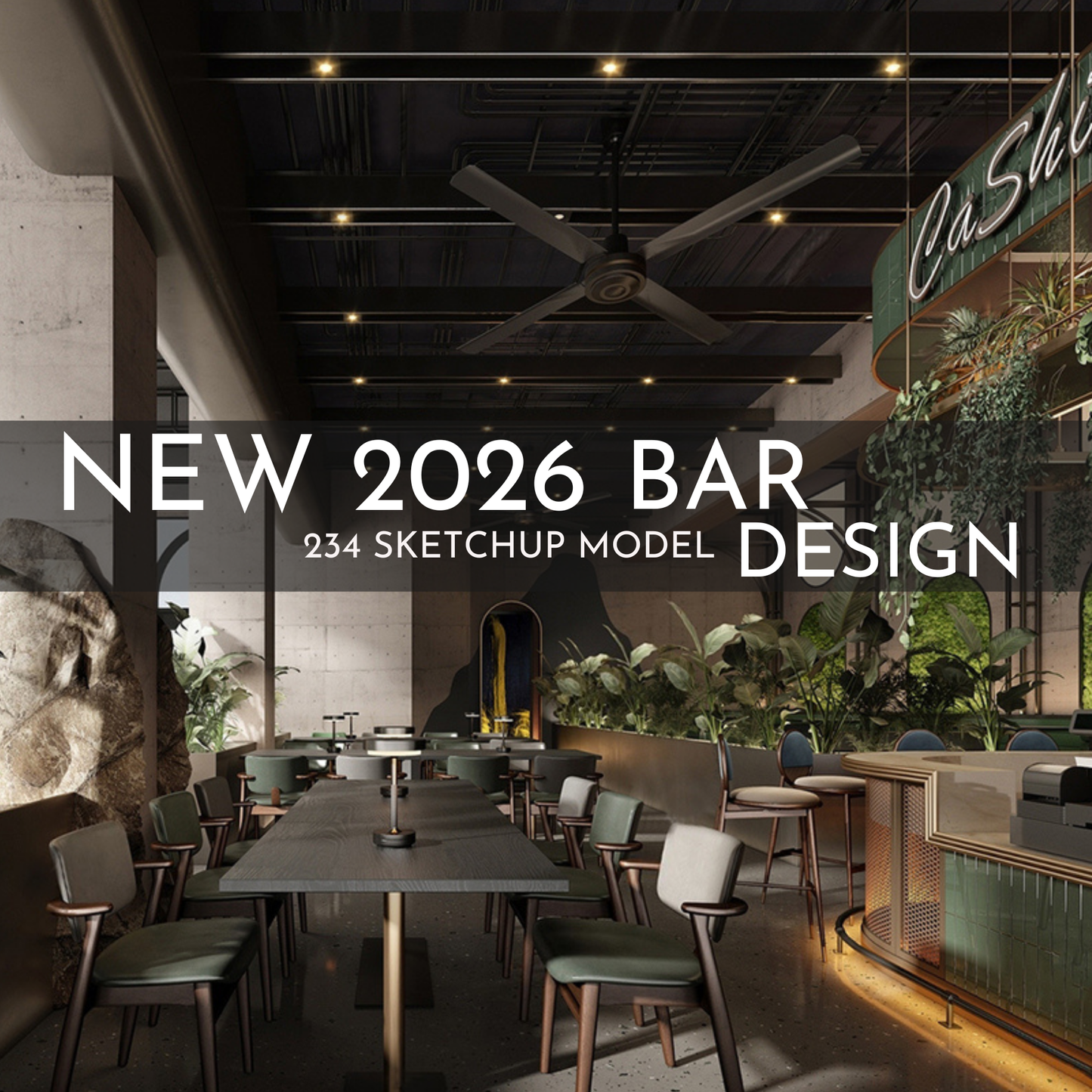 2026 NEW!  234 BAR PUB - Sketchup 3D Hotel Room Interior Design Model